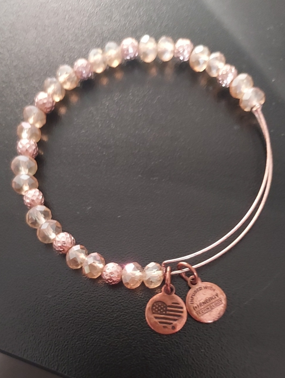 Alex and Ani Rose Gold Beaded Expandable Bracelet with Charms
